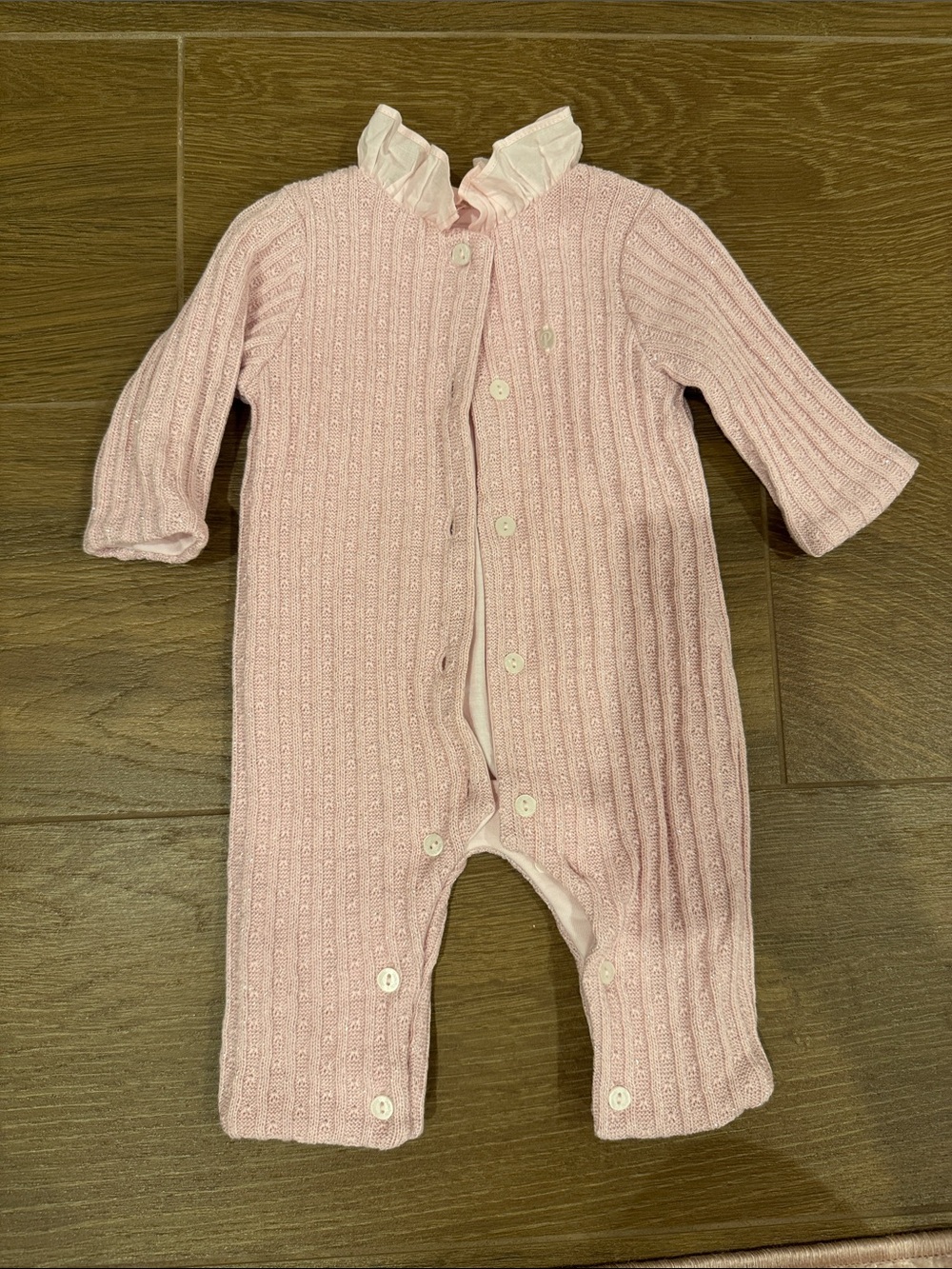 Pink Knit Baby Footie One-Piece with Ruffle Collar